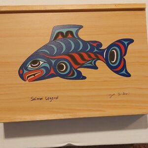 Salmon Legend Sliding Box by Joe Wilson Coast Salish Art Stash Box Art